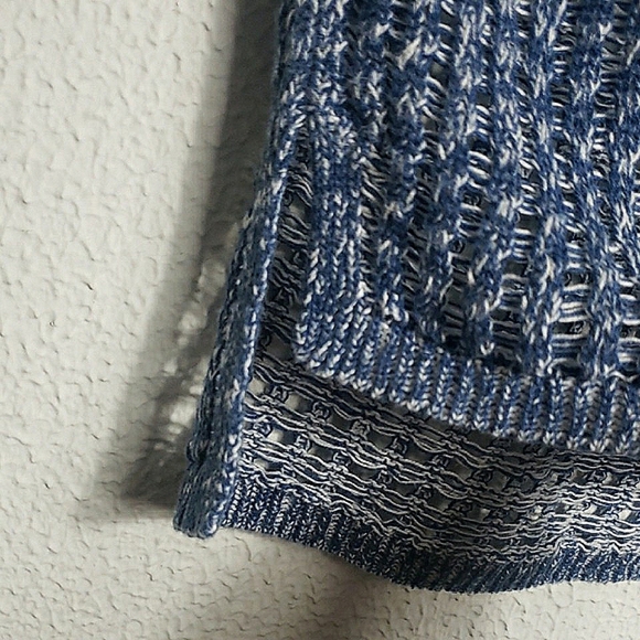 J. Jill Open-Knit Sweater Top Heathered Blue Linen Cotton Sustainable Hippy Boho - Picture 7 of 11